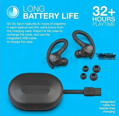 JLab GO Air Sport Wireless Earbuds with Charging Case - Black