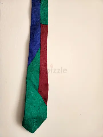 Rare Vintage Gianni Versace 100% Silk Abstract Color-Block Tie – Emerald, Burgundy & Cobalt Blue (Ma