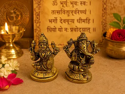 Brass Lakshmi Ganesha Idol Set | Diwali Pooja Decor | Vastu & Feng Shui Spiritual Home Decor gifting