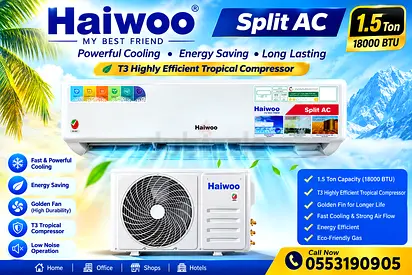 Air Conditioner 1.5 Ton Capacity 18000 BTU, T3 Highly Efficient Tropical Compressor, Golden Fan, Mod