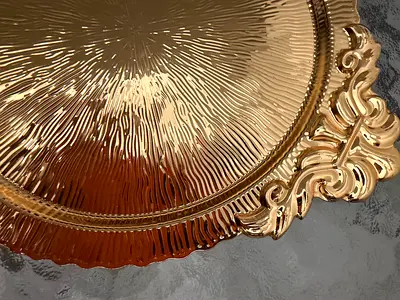 Gold Decorative Serving Tray - Large Round Metal Platter
