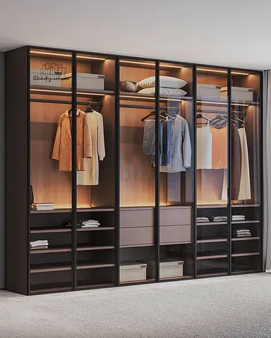 Large modern glass-front wardrobe / wardrobe system - 5 sections