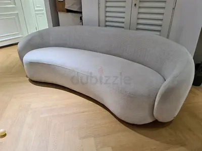 Modern Curved White Boucle Sofa