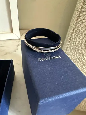 Swarovski crystal bangle set - silver tone, used