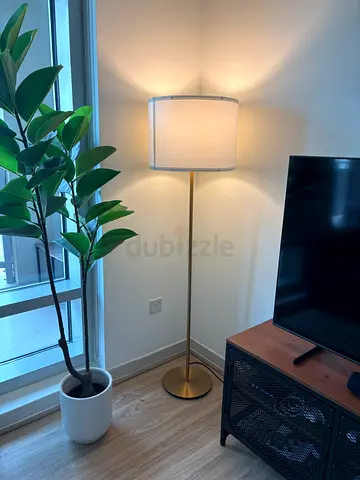 Set of 2 IKEA RINGSTA/SKAFTET Floor Lamp - White Shade with Brass Stand