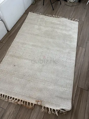 Handwoven Beige Textured Runner Rug with Fringe - 230 x 150cm