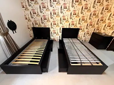 IKEA Malm Bed Frame with Bed Base (Single x 2 Nos.) Without Mattress
