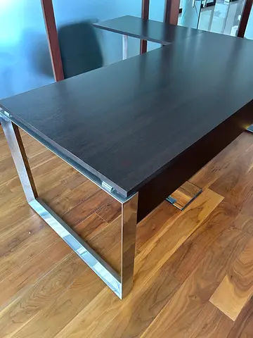 Dark Wood Executive Office Desk with Chrome Legs - Excellent Condition