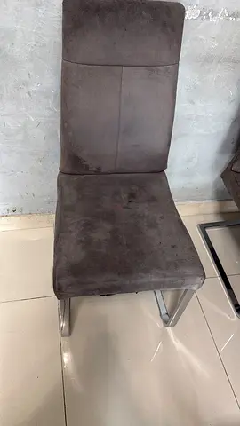 Grey suede-effect dining chair with metal legs (used)