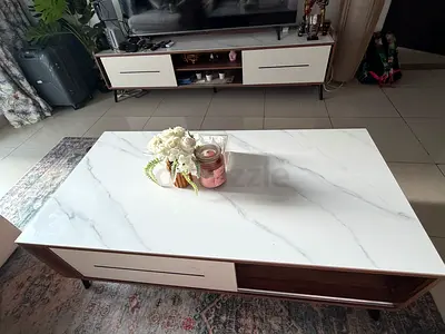 Modern white marble-effect coffee table with storage
