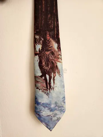 Vintage Ralph Marlin Novelty Tie – Western / Horse Rider Graphic Print (Made in USA)