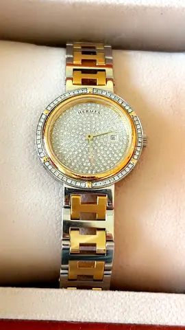 Hermes women's two-tone diamond dial wristwatch with date