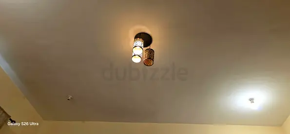 Pair of 2 ceiling light fixtures 40 aed - brown patterned and crystsl flush mounts chandelair 50