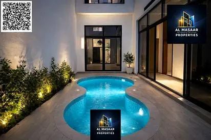 Corner villa for sale with indoor pool, high-end finishing and modern design, two floors and a roof.