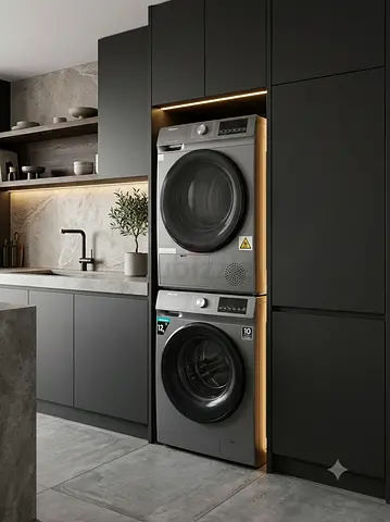 Stacked Washer & Dryer Set – Good Working Condition | Space-Saving Design