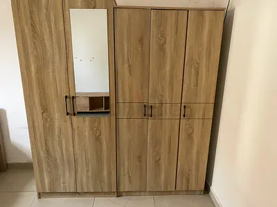 Light Oak 4-Door Wardrobe with Mirror - Good Condition