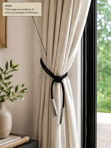 Set of 4 premium black braided rope curtain tiebacks with heavy stainless-steel/chrome ends