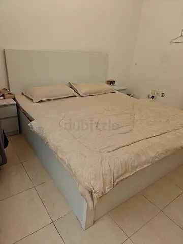 King bed wooden bed frame with headboard and firm Mattress good condition