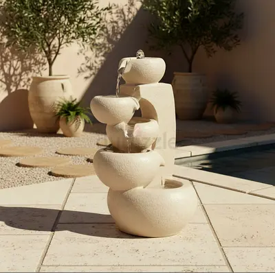 Home Center Modern Tiered Ceramic Garden Water Fountain - Beige