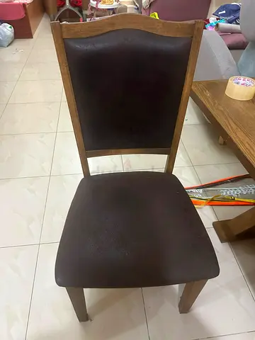 Wooden Dining Chair with Dark Brown Upholstery