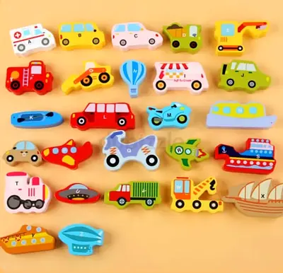 Wooden Vehicle & Transport Toy Set - 26 Colorful Pieces