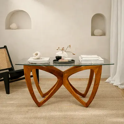 The Origami Teak & Glass Table