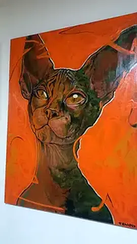 Original Sphynx Cat ACRYLIC Painting on Canvas — Signed CAT LOVER