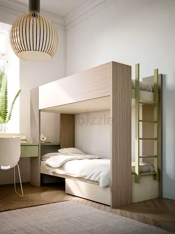Solid wood bunk bed with built-in desk - light oak finish