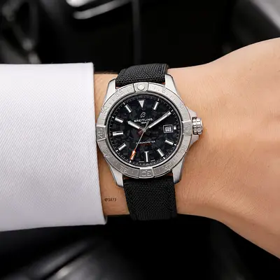 Breitling Avenger-style Men's Stainless Steel Watch with Black Dial (On Wrist)