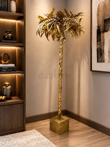 Gold Metal Palm Tree Floor Lamp / Decorative Floor Sculpture
