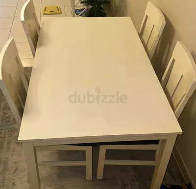 White Wooden Dining Table with 4 Chairs - Compact Set