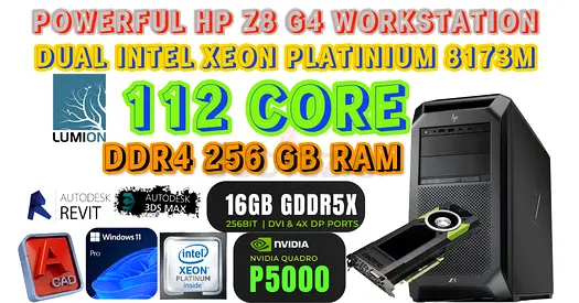 112 CORES+256GB RAM+16GB NVIDIA QUADRO P5000 GRAPHIC-HP Z8-G4 WORKSTATION-2 INTEL XEON PLATINIUM CPU