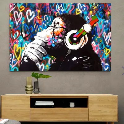 Large DJ Monkey Canvas Painting