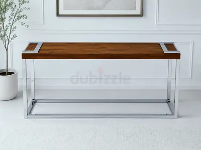 Marina Home Modern Console Table – Wood Top with Chrome Frame