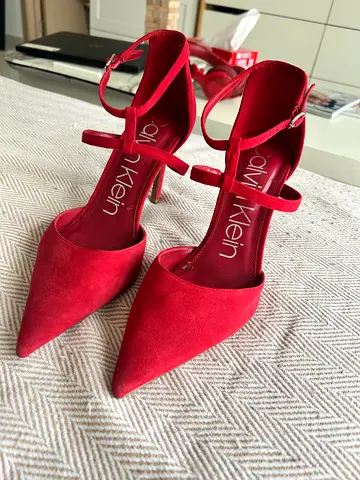 Calvin Klein Red Suede Pointed Toe Heels — Size 41