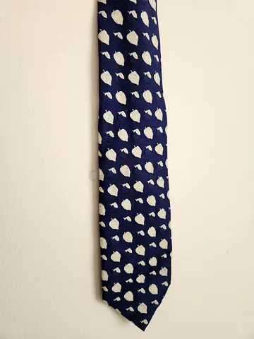 Vintage NEW MAN 100% Silk Tie – Navy Blue Leaf Motif (French Brand)