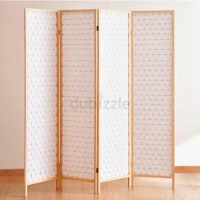 4-Panel Wooden Room Divider / Folding Screen - Light Natural Finish