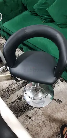 Adjustable Black Bar Stool with Curved Back - Good Condition