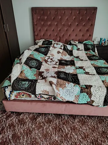 Queen velvet bed frame with tufted headboard - dusty rose