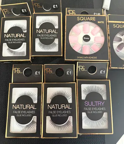 Lot of false eyelashes and press-on nails - new in packaging. Never used.