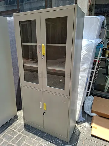 Metal Storage Cabinet with Glass Doors — Good Condition