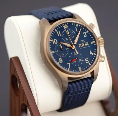 IWC Pilot Chronograph Style Mens Watch - Blue Dial, Fabric Strap
