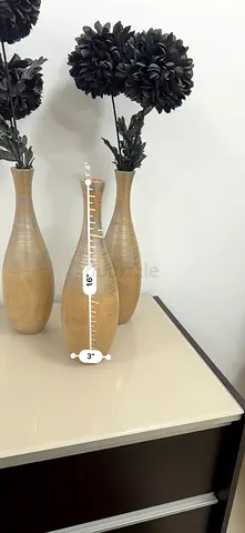 Set of 3 Decorative Wooden Vases with Faux Flower Stems