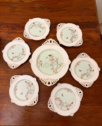 Set of 7 Decorative Ceramic Coasters/Plate Holders with Floral Motif