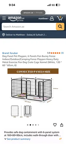 6-Panel Heavy Duty Metal Dog Playpen / Indoor Outdoor Puppy Exercise Pen (120×60cm)
