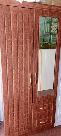 Wooden Two Door Wardrobe with Mirror and Drawers