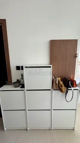 Set of 3 White Shoe Cabinets - Slim, Modern Storage