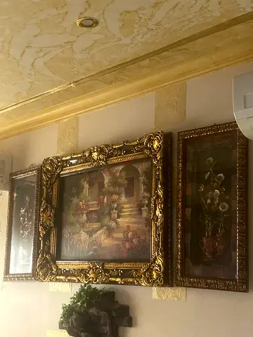 Set of 3 Framed Classical Floral Paintings with  wood and glass Ornate Gold Frames