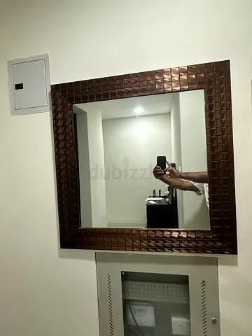 Modern Square Wall Mirror with Textured Bronze Frame