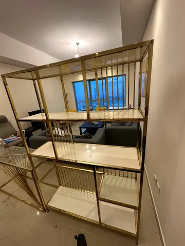 Gold Metal Room Divider / Open Shelving Display Unit - Excellent Condition